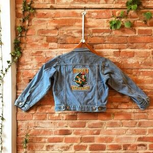 VTG Disney Tigger Athletics Light Wash Jean Jacket Embroidered Logo Youth Med